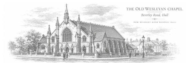Historical engraving of the original Wesleyan Chapel on Beverley Road in Hull, the building that later became Beverley Road Masonic Hall.